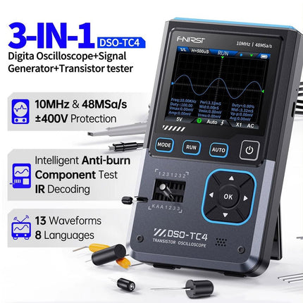 FNIRSI DSO - TC4 (3 - in - 1) Oscilloscope (10 MHz) + Transistor Tester + Signal Generator - Elektor