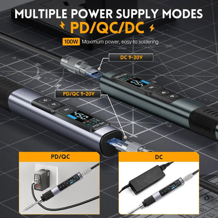 FNIRSI HS - 02A Smart Soldering Iron (incl. 6 Soldering Tips + 100 W Power Supply) - Elektor