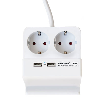 PeakTech 3125 Power Strip with 2 x 230 V Safety Sockets and 2 x USB Charger with 2.5 A